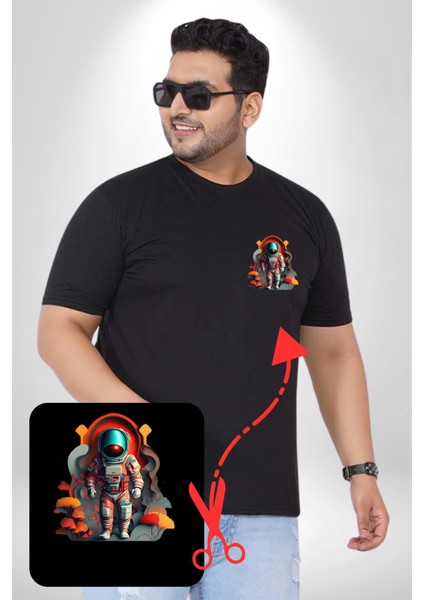Astronot Yapay Zeka Yürüyüş Siyah Büyük Beden Kadın Basic Minimal Baskılı Tişört fiyatları
