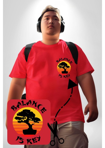 Karete Çocuk Bonsai Kırmızı Büyük Beden Kadın Basic Minimal Baskılı Tişört