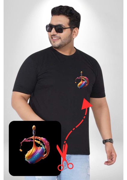 Resim Fırcası Siyah Büyük Beden Kadın Basic Minimal Baskılı Tişört fiyatları