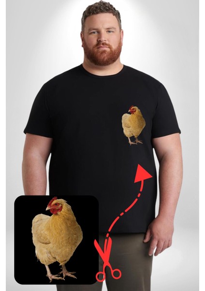 Tavuk Siyah Büyük Beden Kadın Basic Minimal Baskılı Tişört