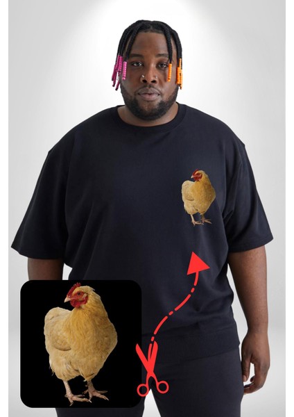 Tavuk Siyah Büyük Beden Kadın Basic Minimal Baskılı Tişört fiyatları