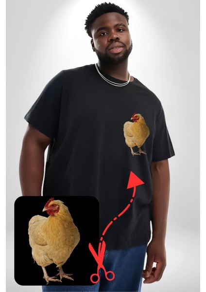 Tavuk Siyah Büyük Beden Kadın Basic Minimal Baskılı Tişört modelleri