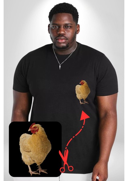 Tavuk Siyah Büyük Beden Kadın Basic Minimal Baskılı Tişört fırsatları