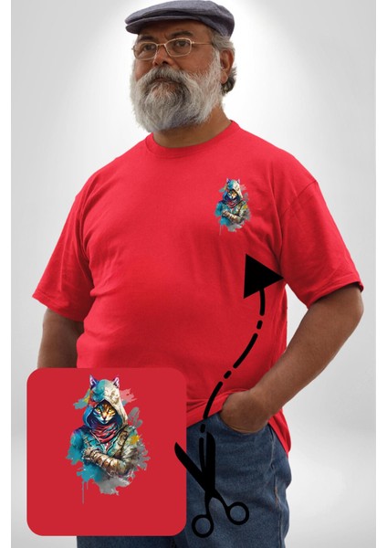 Kedi Assassin'S Creed Kırmızı Büyük Beden Kadın Basic Minimal Baskılı Tişört modelleri