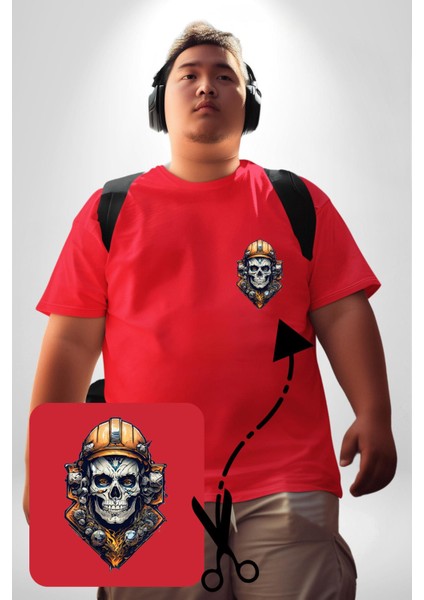 Maden Işcisi Kuru Kafa Kırmızı Büyük Beden Kadın Basic Minimal Baskılı Tişört fiyatları