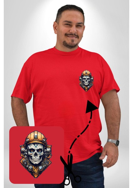 Maden Işcisi Kuru Kafa Kırmızı Büyük Beden Kadın Basic Minimal Baskılı Tişört fırsatları