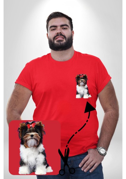 Biewer Yorshire Terrier Kırmızı Büyük Beden Kadın Basic Minimal Baskılı Tişört fiyatları