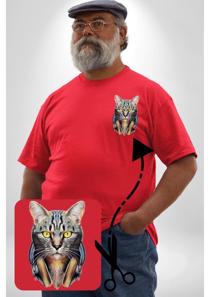 Kulaklık Kedi Kırmızı Büyük Beden Kadın Basic Minimal Baskılı Tişört fırsatları