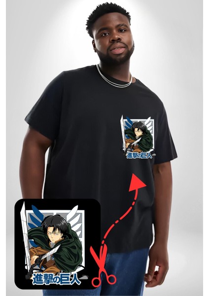 Anime Levi Ackerman Beyaz Ve Siyah Kanatlar Siyah Büyük Beden Kadın Basic Minimal Baskılı Tişört fiyatları