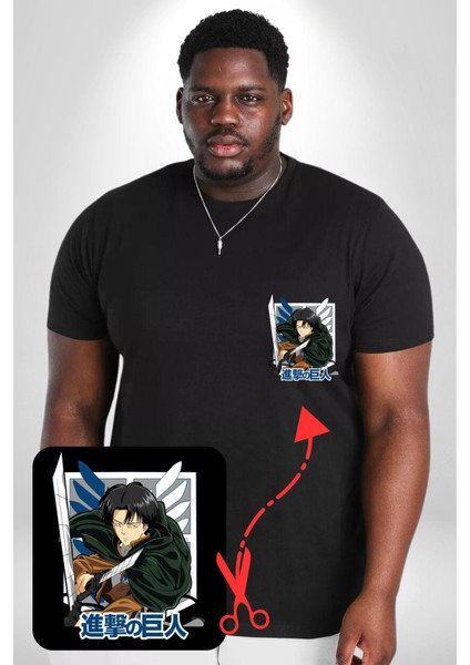 Anime Levi Ackerman Beyaz Ve Siyah Kanatlar Siyah Büyük Beden Kadın Basic Minimal Baskılı Tişört modelleri