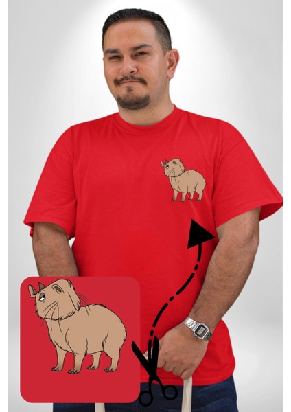 Chispi Kırmızı Büyük Beden Kadın Basic Minimal Baskılı Tişört