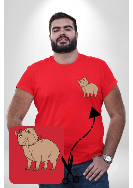 Chispi Kırmızı Büyük Beden Kadın Basic Minimal Baskılı Tişört modelleri