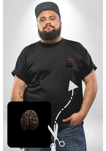 Kuru Kahve Çekirdeği Beyin Siyah Büyük Beden Kadın Basic Minimal Baskılı Tişört fiyatları