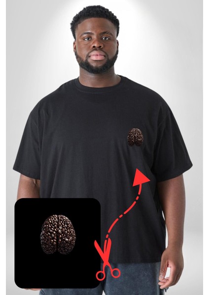 Kuru Kahve Çekirdeği Beyin Siyah Büyük Beden Kadın Basic Minimal Baskılı Tişört fırsatları