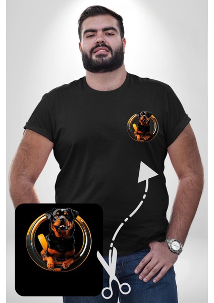 Süper Tasma Rottweiler Eğitim Siyah Büyük Beden Kadın Basic Minimal Baskılı Tişört