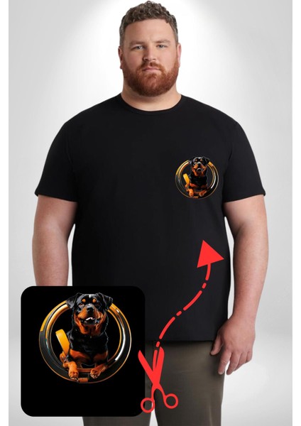 Süper Tasma Rottweiler Eğitim Siyah Büyük Beden Kadın Basic Minimal Baskılı Tişört
