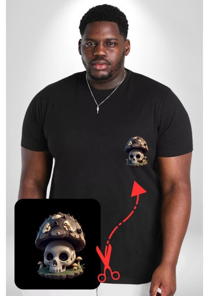 Kurukafa Mantar Ev Siyah Büyük Beden Kadın Basic Minimal Baskılı Tişört fırsatları