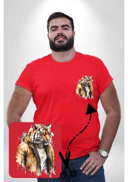 Cool Yakışıklı Kapüşonlu Spor Kaplan Kırmızı Büyük Beden Kadın Basic Minimal Baskılı Tişört modelleri
