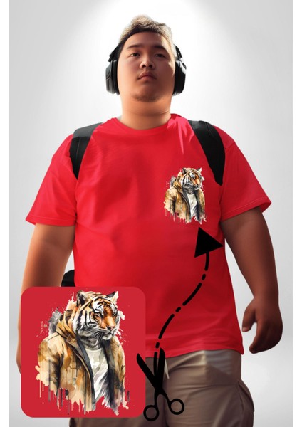 Cool Yakışıklı Kapüşonlu Spor Kaplan Kırmızı Büyük Beden Kadın Basic Minimal Baskılı Tişört fırsatları