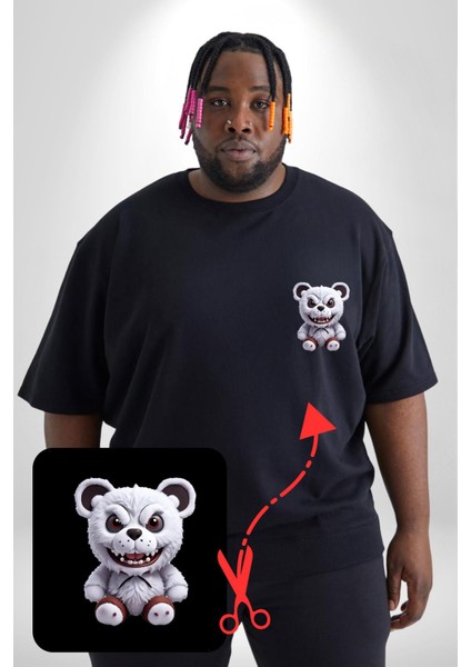 Freddy Korkunç Ayı Siyah Büyük Beden Kadın Basic Minimal Baskılı Tişört fırsatları