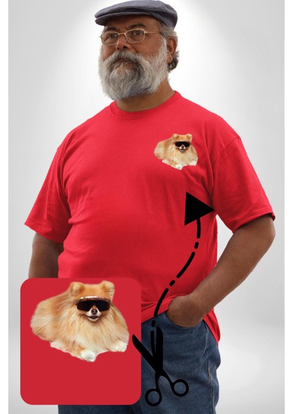 Pomernian Köpek Kırmızı Büyük Beden Kadın Basic Minimal Baskılı Tişört fiyatları