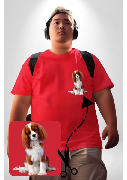 Cavalier King Charles Spaniel Kırmızı Büyük Beden Kadın Basic Minimal Baskılı Tişört fiyatları