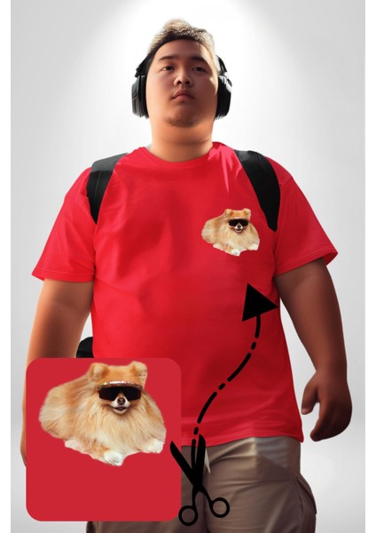 Pomernian Köpek Kırmızı Büyük Beden Kadın Basic Minimal Baskılı Tişört fırsatları