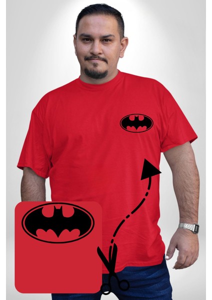 Batman Kırmızı Büyük Beden Kadın Basic Minimal Baskılı Tişört