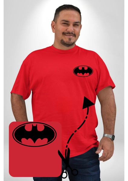 Batman Kırmızı Büyük Beden Kadın Basic Minimal Baskılı Tişört