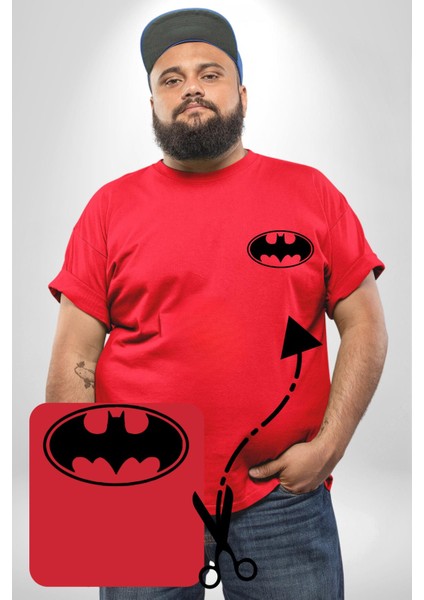 Batman Kırmızı Büyük Beden Kadın Basic Minimal Baskılı Tişört