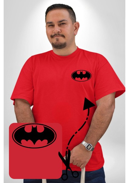 Batman Kırmızı Büyük Beden Kadın Basic Minimal Baskılı Tişört