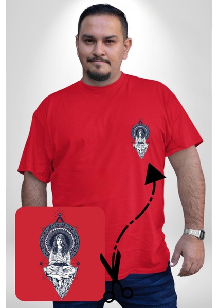 Falcı Meditasyon Yoga Dağın Üstünde Kırmızı Büyük Beden Kadın Basic Minimal Baskılı Tişört fiyatları