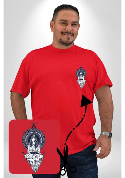 Falcı Meditasyon Yoga Dağın Üstünde Kırmızı Büyük Beden Kadın Basic Minimal Baskılı Tişört modelleri