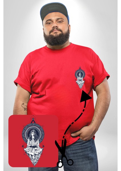 Falcı Meditasyon Yoga Dağın Üstünde Kırmızı Büyük Beden Kadın Basic Minimal Baskılı Tişört fırsatları