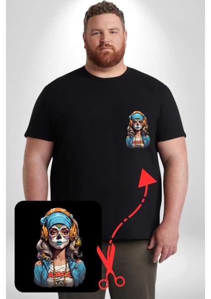 Hippie Cesur Stil Dövmeli Kız Siyah Büyük Beden Kadın Basic Minimal Baskılı Tişört fiyatları