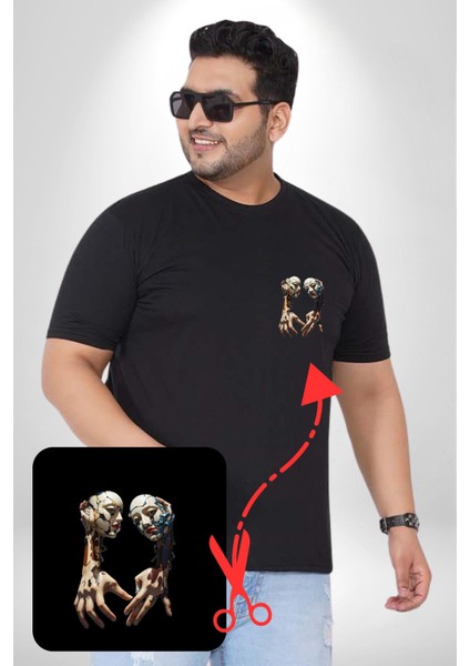 Yüz Yüze Ellerin Uyumu Siyah Büyük Beden Kadın Basic Minimal Baskılı Tişört fiyatları