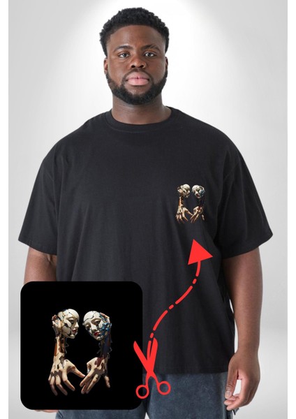 Yüz Yüze Ellerin Uyumu Siyah Büyük Beden Kadın Basic Minimal Baskılı Tişört modelleri