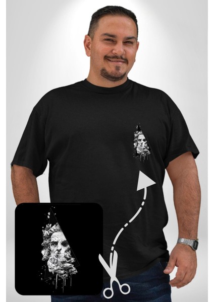 Poseidon Felsefe Siyah Büyük Beden Kadın Basic Minimal Baskılı Tişört