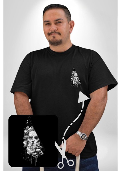 Poseidon Felsefe Siyah Büyük Beden Kadın Basic Minimal Baskılı Tişört modelleri