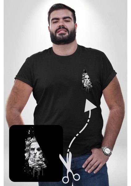 Poseidon Felsefe Siyah Büyük Beden Kadın Basic Minimal Baskılı Tişört fırsatları