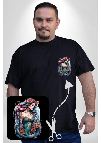 Deniz Kızı Çiçek Siyah Büyük Beden Kadın Basic Minimal Baskılı Tişört fırsatları