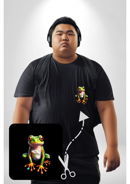 Frog Kurbağa Prens Siyah Büyük Beden Kadın Basic Minimal Baskılı Tişört