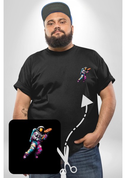 Pizza Servisi Uzay Kurye Siyah Büyük Beden Kadın Basic Minimal Baskılı Tişört fiyatları