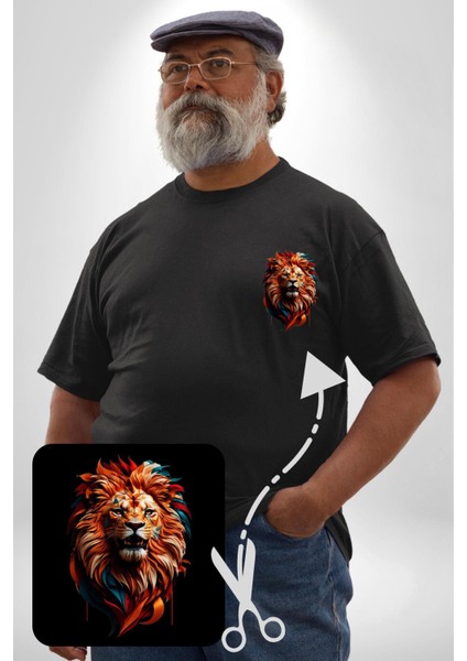 Renkli Kaplan Kükrüyor Siyah Büyük Beden Kadın Basic Minimal Baskılı Tişört fiyatları