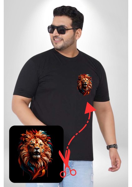 Renkli Kaplan Kükrüyor Siyah Büyük Beden Kadın Basic Minimal Baskılı Tişört fırsatları