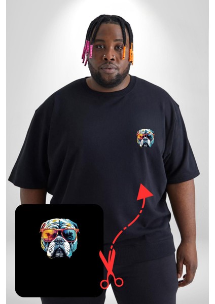 Bull Terier Köpek Gözlük Renkli Siyah Büyük Beden Kadın Basic Minimal Baskılı Tişört modelleri