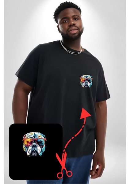 Bull Terier Köpek Gözlük Renkli Siyah Büyük Beden Kadın Basic Minimal Baskılı Tişört fırsatları