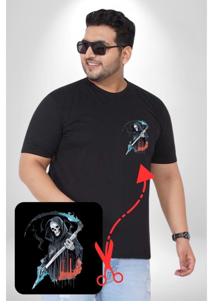 Azrail Ölüm Tanrısı Iskelet Siyah Büyük Beden Kadın Basic Minimal Baskılı Tişört fiyatları