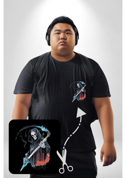 Azrail Ölüm Tanrısı Iskelet Siyah Büyük Beden Kadın Basic Minimal Baskılı Tişört fırsatları