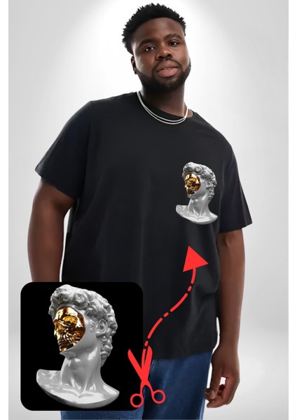 Modern Sanat Apollo Siyah Büyük Beden Kadın Basic Minimal Baskılı Tişört